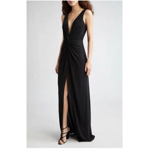 Ramy Brook Rosalyn Gown Studded Dress Plunge Neck Embellished Jersey Black 4